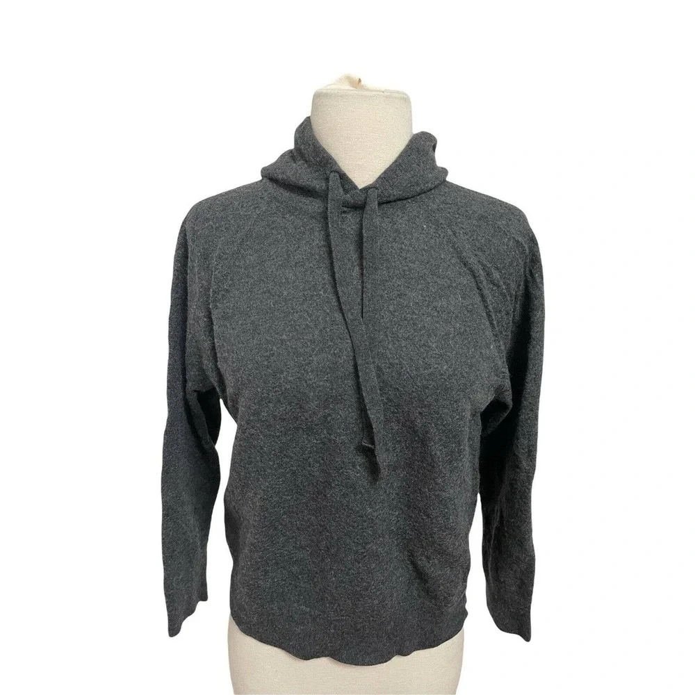 Banana Republic Hoodie Sweater Gray Italian Merino Wool V Neck Pullover - Picture 1 of 10